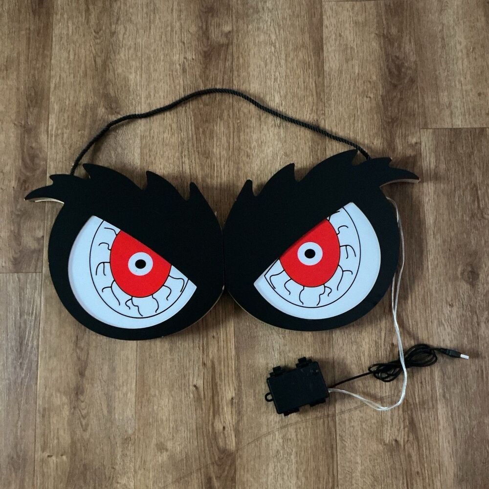 Halloween Light Up Angry Eyes Wall Decor Sign Red Black Spooky Hanging Prop